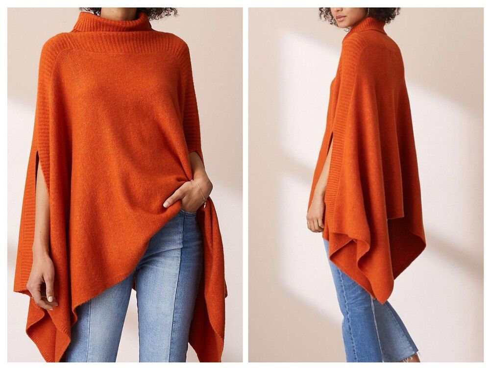 Lou & Grey Après Sweater Poncho Cape Ripe Papaya Orange OS NWT Cozy Knit